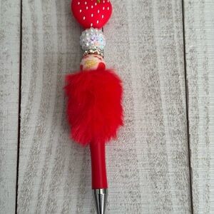 Red Fuzzy Strawberry Pen - Decorative Pom Pom Top